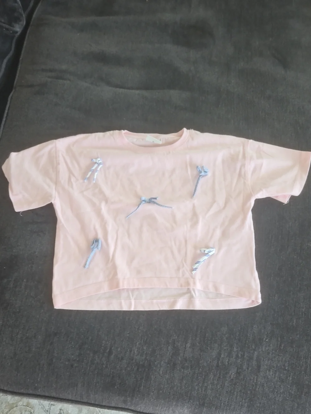 Zara Girls' Light Pink Short Sleeve Tee with Blue Bow Accents